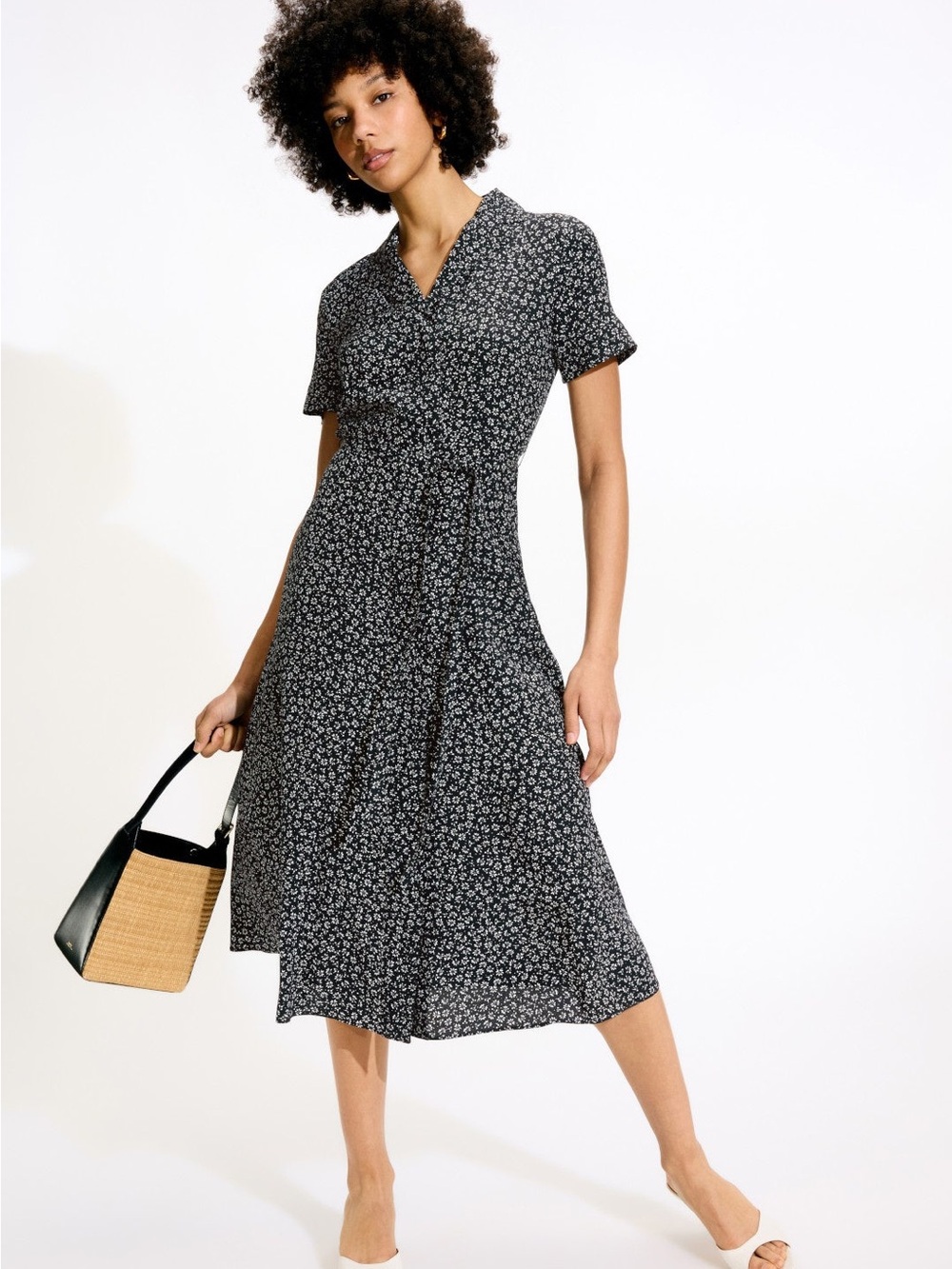 Club Monaco Silk Floral Dress with Tie Waist